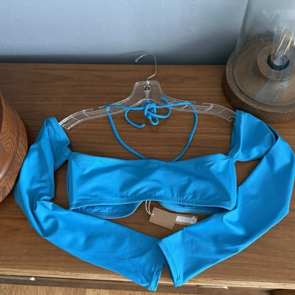 SKIMS Swim Long Sleeve Bikini Top Turquoise Blue Size L